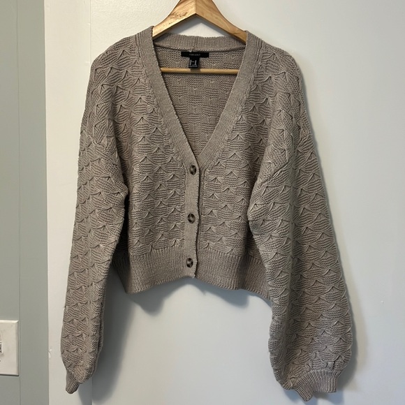Cropped Balloon Sleeved Gray Cardigan- Medium - Picture 1 of 4